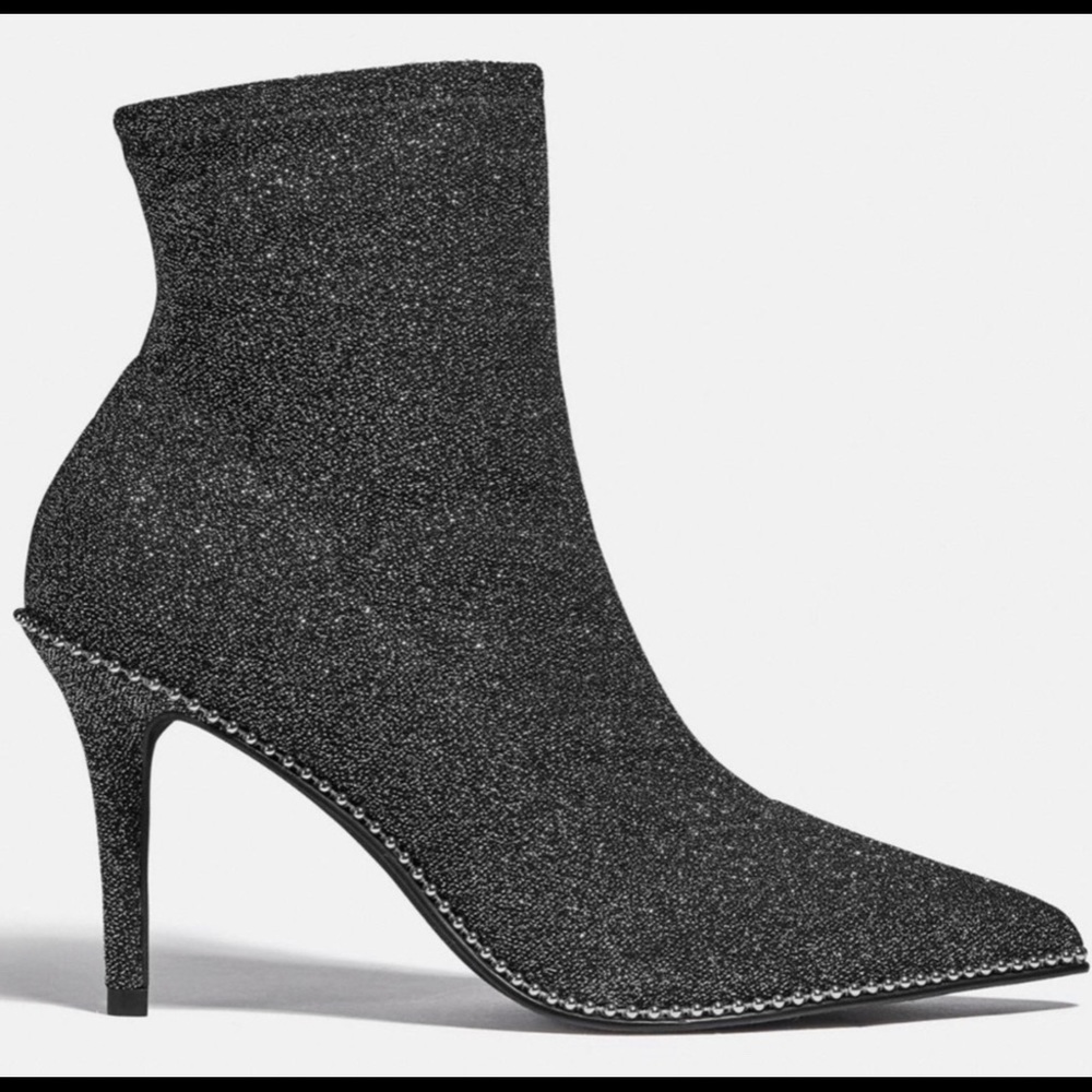 New in Box NWT Coach Whitny Silver Lurex Booties Sz 6.5 Below $250.00 Retail